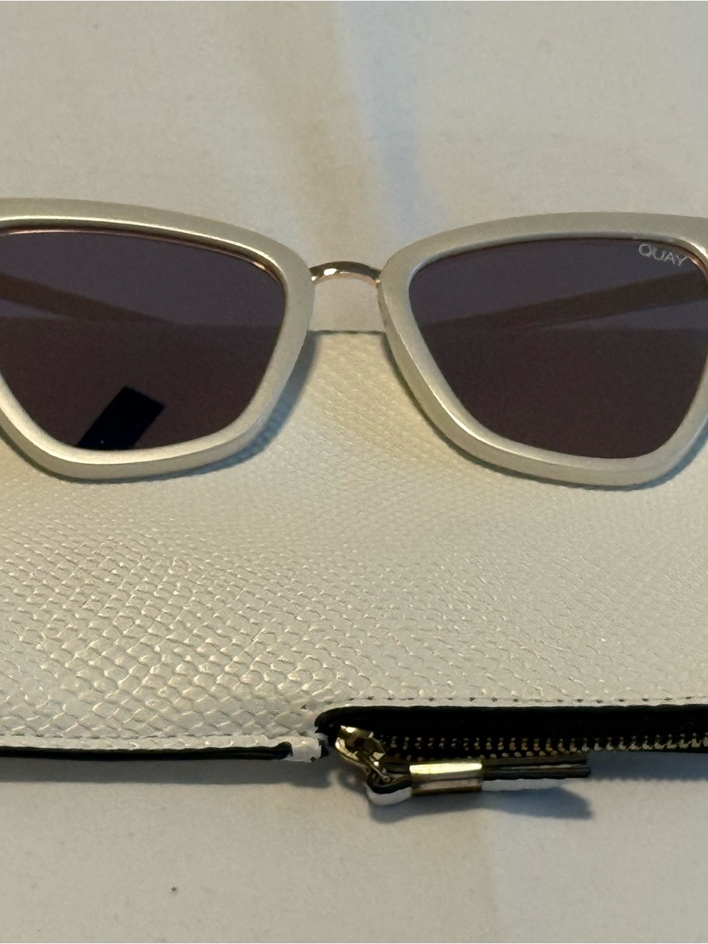 Quay Australia White Frame Sunglasses with Purple Lenses
